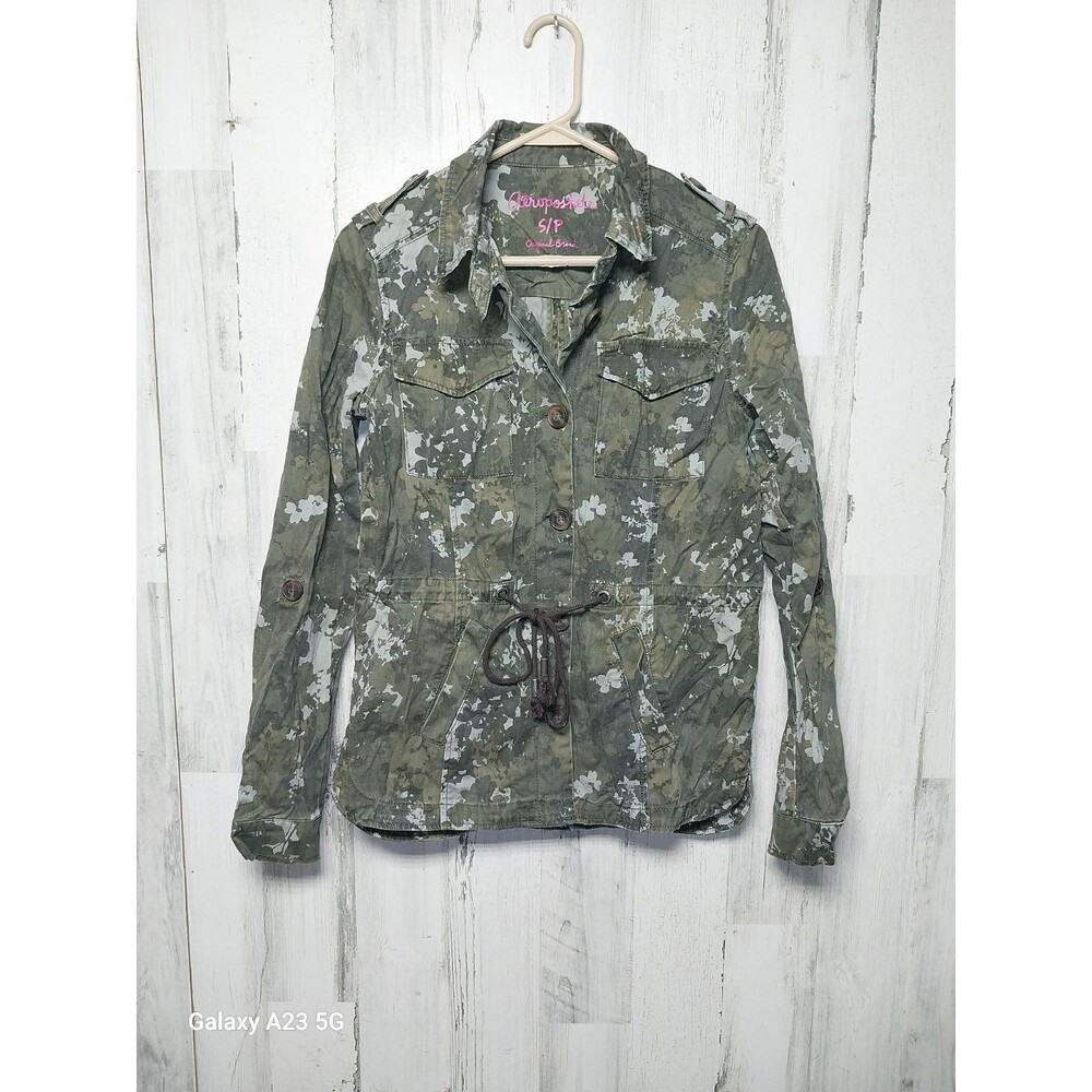 Aeropostale Camouflage Jacket Adult S/P Buttons Pockets Womens
